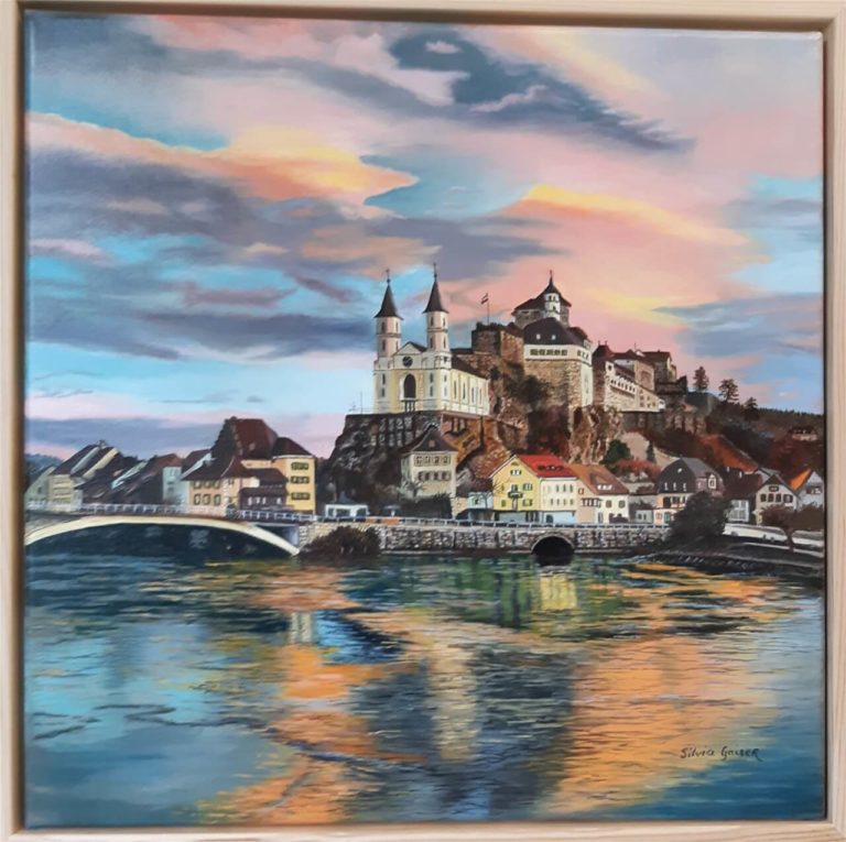 Aarburg_im_Abendlicht_Oel_50_50