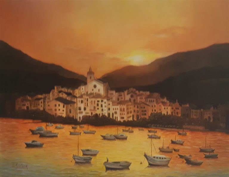 Cadaques_ein kleiner alter Fischerort an der Costa Brava_Motiv nach Herdin_Oel_40_50