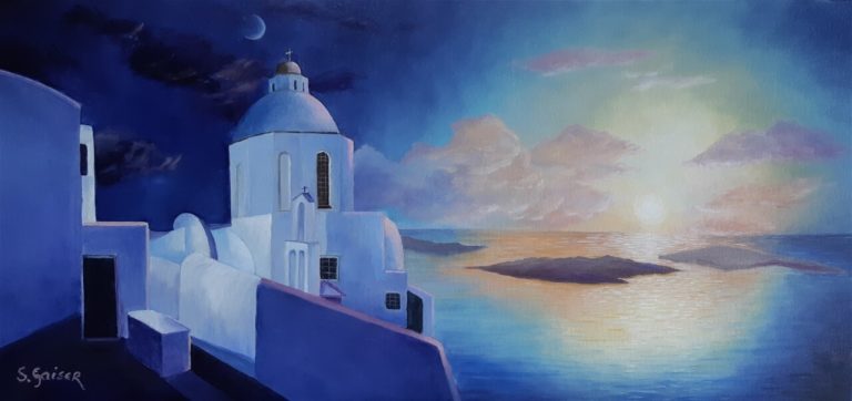 Kapelle im Abendlicht auf Santorini_Oel_30_60