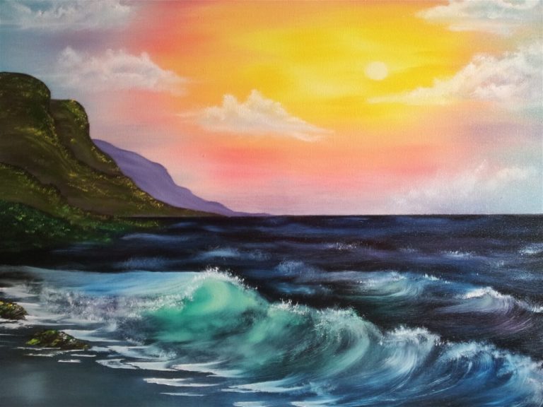 Welle im Abendrot_Oel_50_60